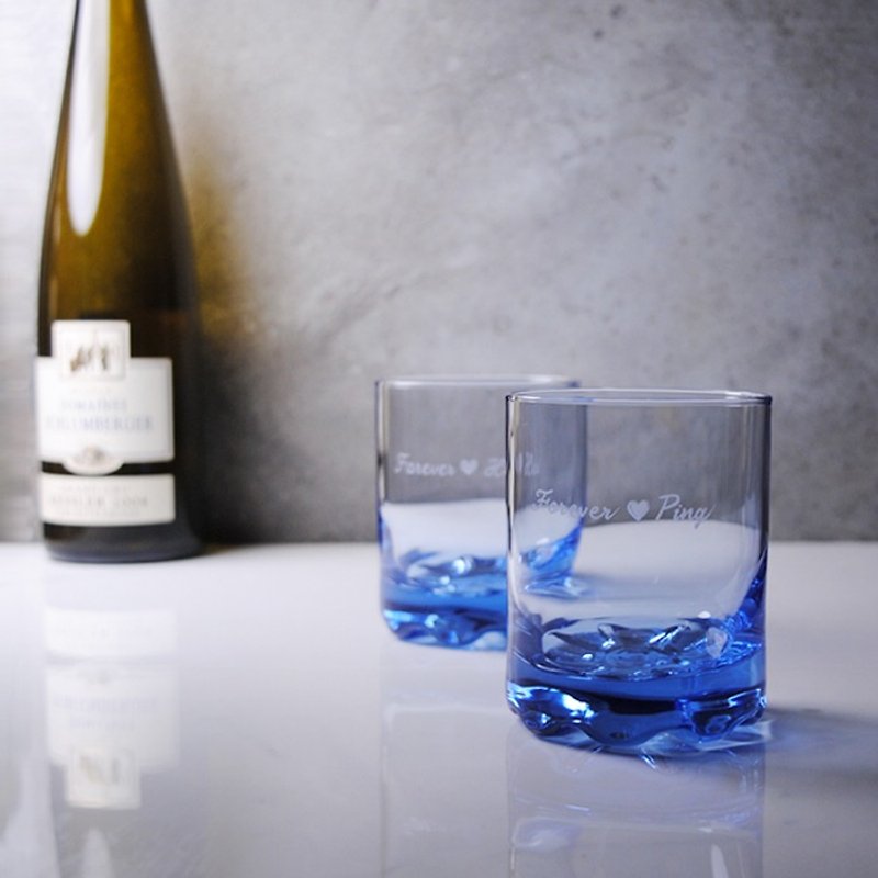 (一對價)220cc【海洋婚禮】愛心LOVE深海藍義大利 Bormioli Rococo威士忌對杯組 結婚禮物 - 酒杯/酒器 - 玻璃 藍色