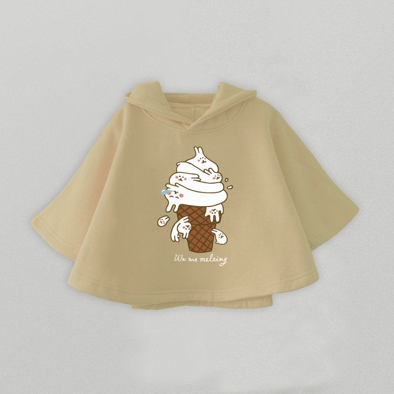 Kid-Mochi Rabbit Ice Cream-Children's thick cape hoody (Khaki) - เสื้อโค้ด - ผ้าฝ้าย/ผ้าลินิน สีกากี