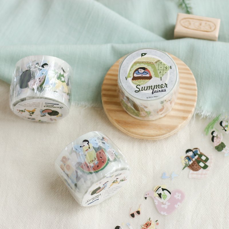 Summer Fairies | PET Tape Stickers by Teayoushop | Kiss-cut - Washi Tape - Plastic Blue