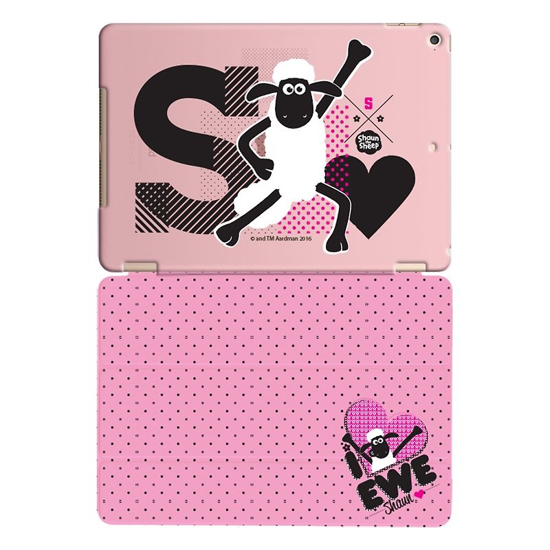 Smiled sheep genuine authority (Shaun The Sheep) -iPad crystal shell: [I] love pink "iPad / iPad Air" Crystal Case (pink) + Smart Cover (Pink) - เคสแท็บเล็ต - พลาสติก สึชมพู