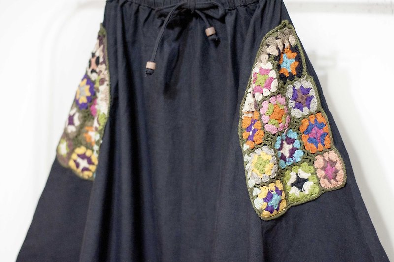 Woven pocket dress / skirt national wind / cotton Linen skirt flowers / vegetable dyes skirt / hand-dyed skirt vegetation - flowers - Skirts - Cotton & Hemp Black