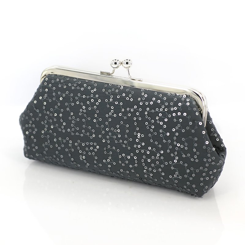 Handmade Clutch Bag in Grey | Gift for Mom, Bridesmaids | Charcoal Pewter - กระเป๋าถือ - ผ้าไหม สีเทา