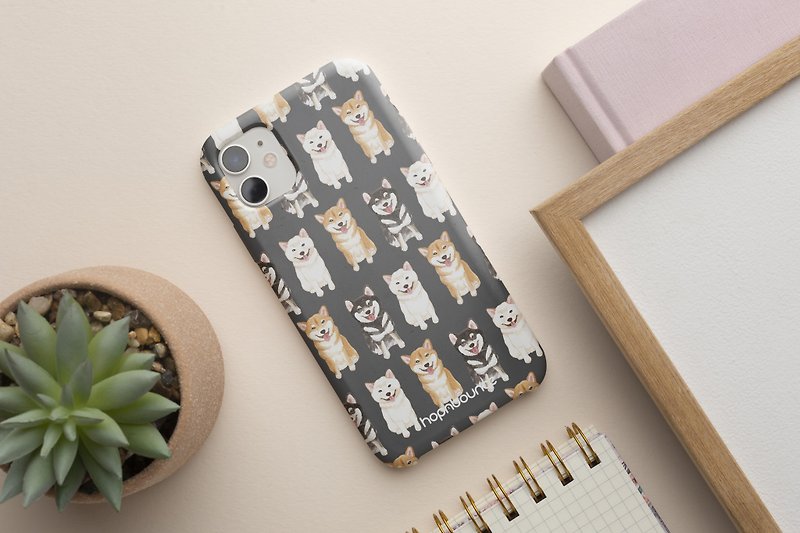 柴犬 小狗手機殼 iPhone 14 13 mini 12 11 pro max Samsung - 手機殼/手機套 - 塑膠 灰色