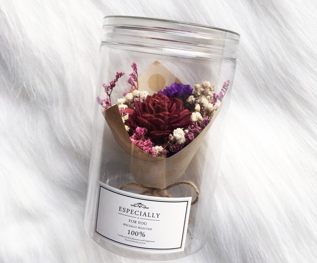 大紅色文青木玫瑰乾燥花束罐乾燥花瓶聖誕禮物捧花禮回禮 設計館wanna Be 設計工作室 乾花 花球 Pinkoi
