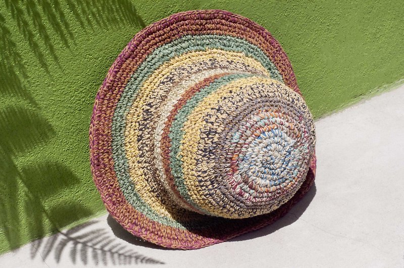 Hand-knitted cotton and linen cap knit hat fisherman hat visor straw hat - Salar desert coffee color - หมวก - ผ้าฝ้าย/ผ้าลินิน สีนำ้ตาล