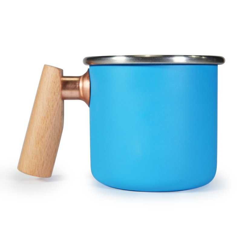 【客製化禮物】木柄 白鐵杯 400ml (河口藍) - 咖啡杯/馬克杯 - 不鏽鋼 藍色