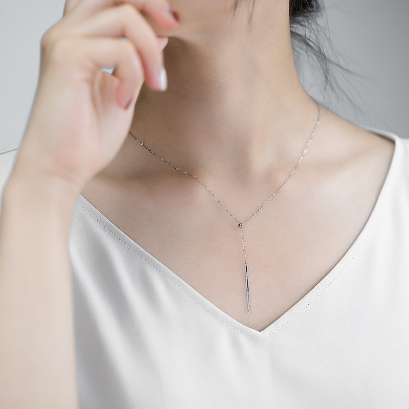 18k White Gold Vertical Bar Diamond Pendant Necklace, Minimal Custom Jewelr P004 - สร้อยคอทรง Collar - เครื่องประดับ สีทอง