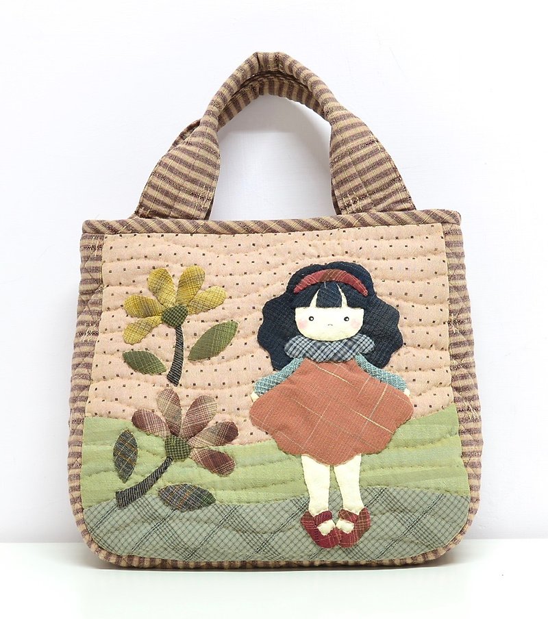 flower viewing girl handbag patchwork bag - กระเป๋าถือ - ผ้าฝ้าย/ผ้าลินิน 