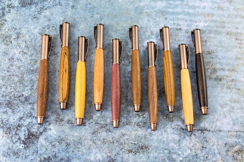 Wooden pull-out steel ball pen with laser engraving, customized wood pen [Bonze Series Bronze]