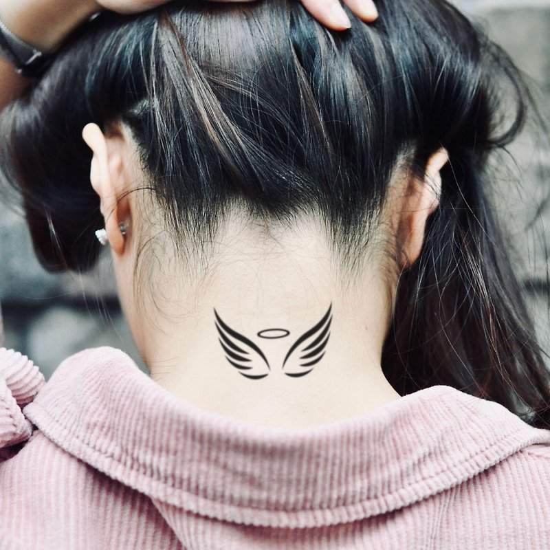 Angel Halo For Girl Temporary Tattoo Sticker (Set of 2) - OhMyTat - สติ๊กเกอร์แทททู - กระดาษ สีดำ