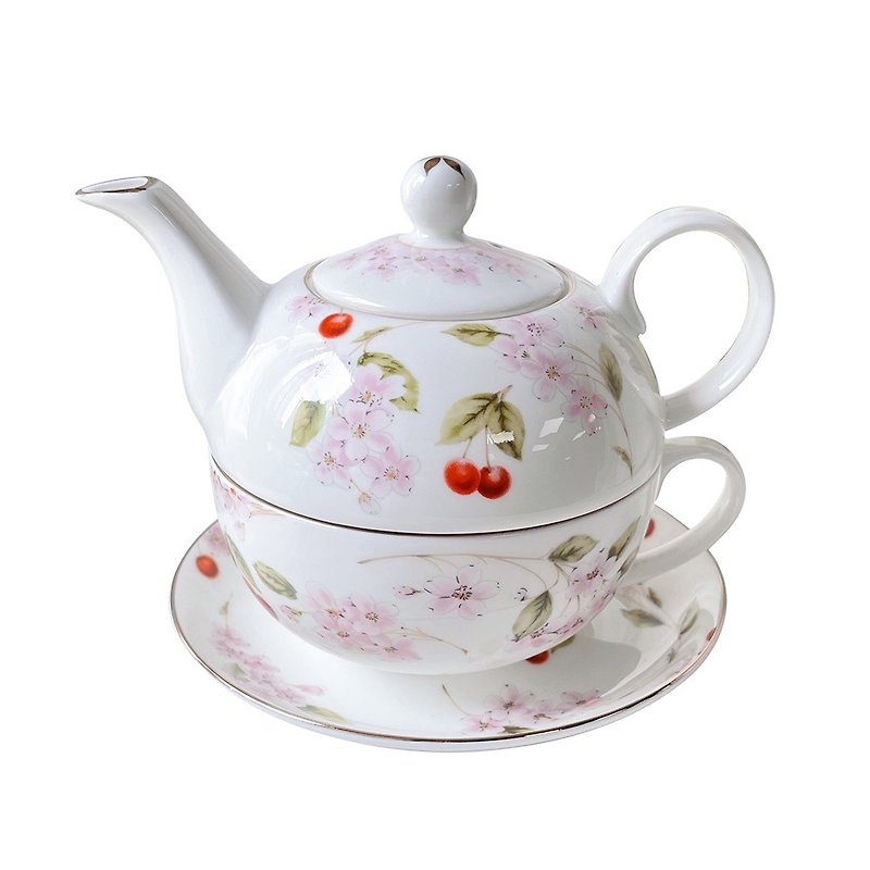 英國Aynsley 櫻花盛開系列 骨瓷獨享杯壺組 - 茶具/茶杯 - 瓷 粉紅色