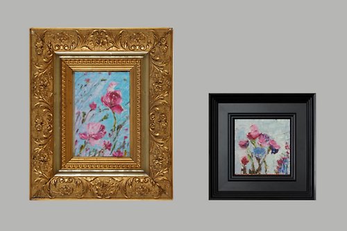 BotanicalArtGifts 2 件組油畫粉紅色花朵花卉牆藝術原創調色刀