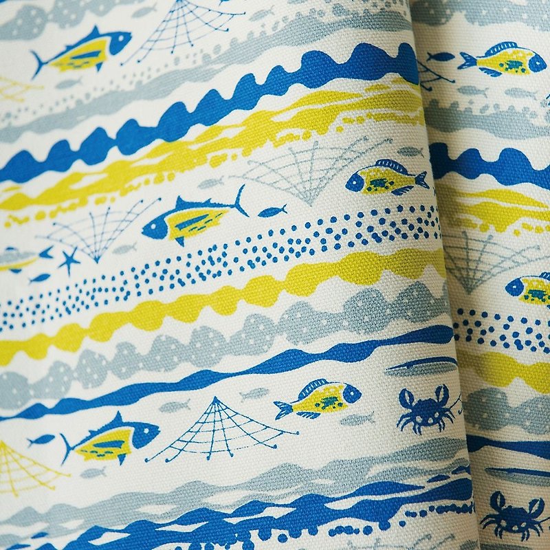 Hand-Printed Cotton Canvas - 400g/y / Fish / Vanilla - Knitting, Embroidery, Felted Wool & Sewing - Cotton & Hemp Yellow