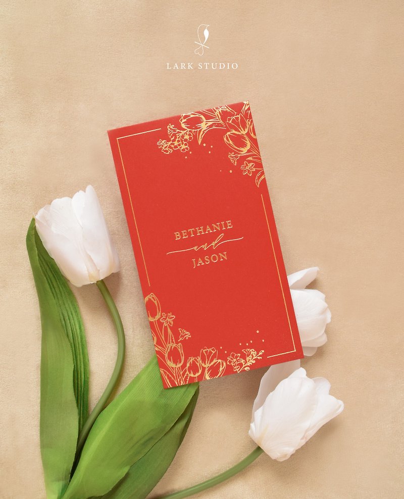[Customized] Tulip hot stamping rectangular red envelope 100 pieces - ถุงอั่งเปา/ตุ้ยเลี้ยง - กระดาษ สีแดง