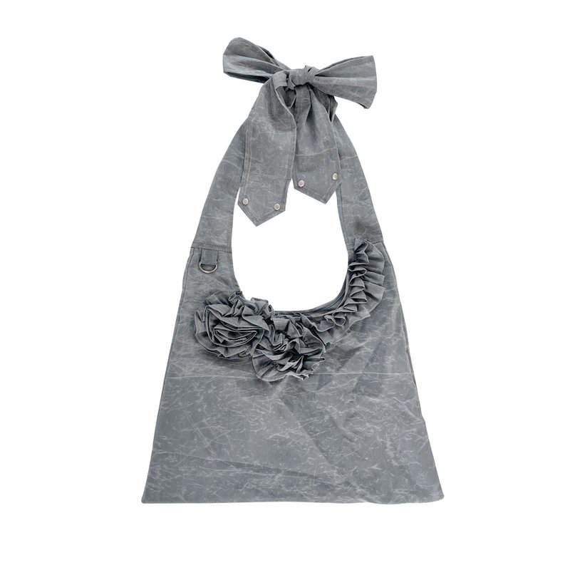 NYLON FLOWER HOBO CROSS BAG (LIGHT GREY) - 手提包/手提袋 - 尼龍 灰色