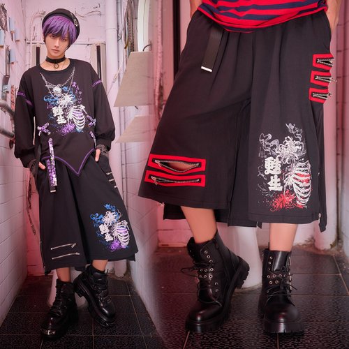 Japanese style kulture hell flower split hem belted capri