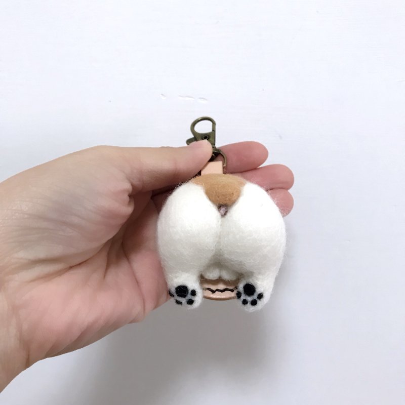 Fat Roast Chicken Butt_Fighting_Leather Wool Felt Keyring_Free Stamp 10 English Letters - Keychains - Wool White
