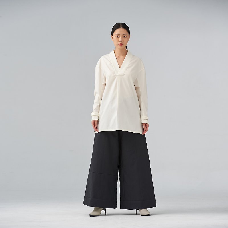 White V neck oversized blouse - Women's Tops - Cotton & Hemp White