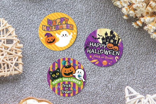 幸福朵朵 婚禮小物 花束禮物 萬聖節貼紙 4cm圓形貼紙 (3款可挑) HALLOWEEN 糖果 學校 裝飾