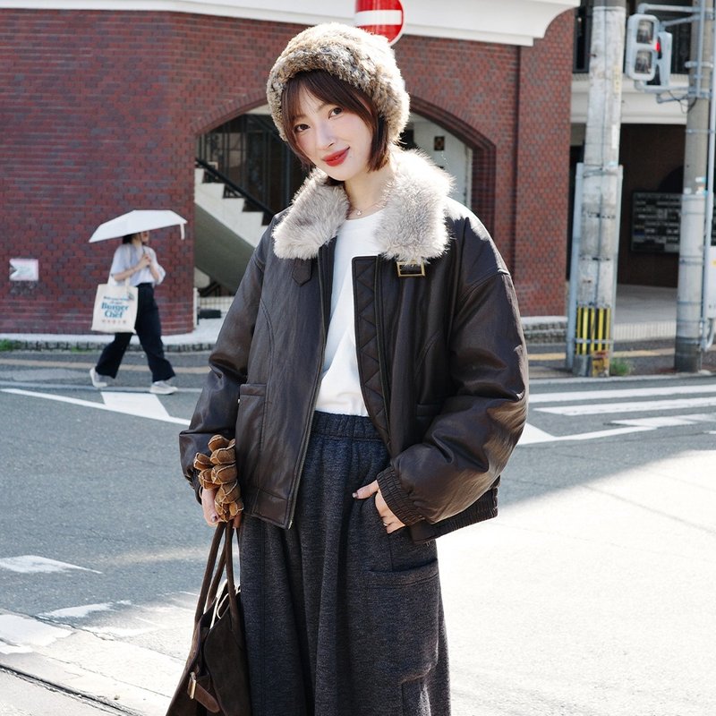 毛領皮衣羽絨服|外套|冬款|Sora-1946 - 女大衣/外套 - 其他人造纖維 咖啡色