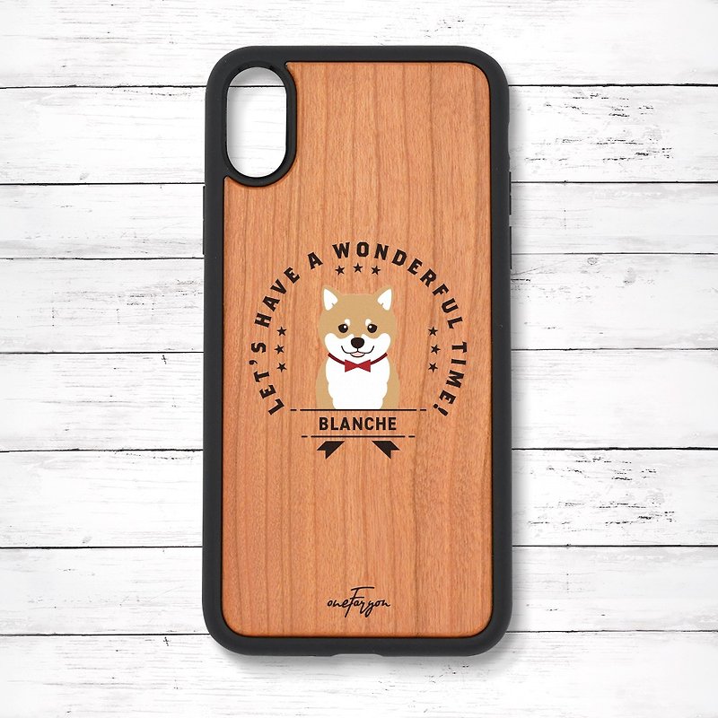 【名入れ】柴犬(Emblem) 衝撃吸収タイプ 木製iPhoneケース - スマホケース - 木製 ブラウン