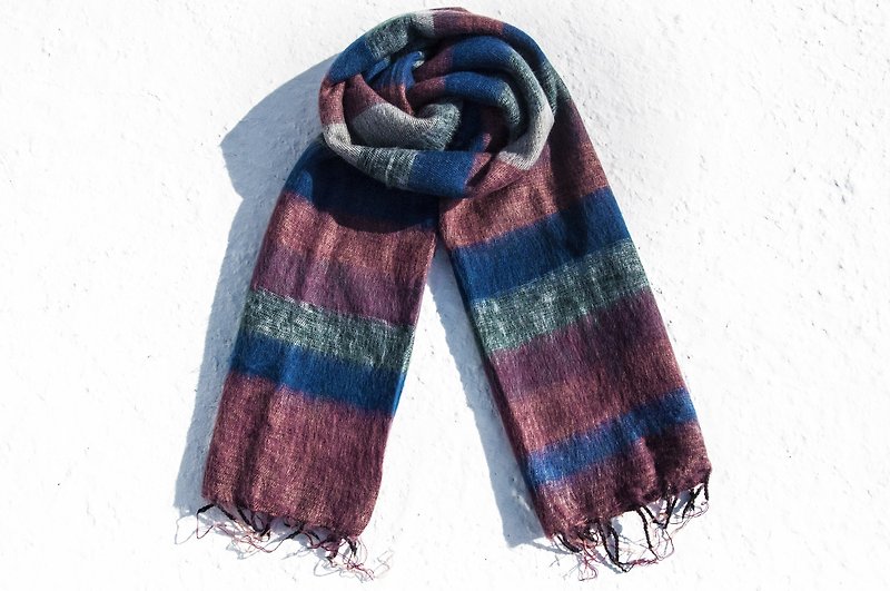 Valentine's Day gift birthday gift limited edition a pure wool shawl / boho knitted scarves / hand-woven scarves / knitted shawls / blankets / pure wool scarves / pure wool shawls - simple fashion blue sky stripes - ผ้าพันคอ - ขนแกะ หลากหลายสี