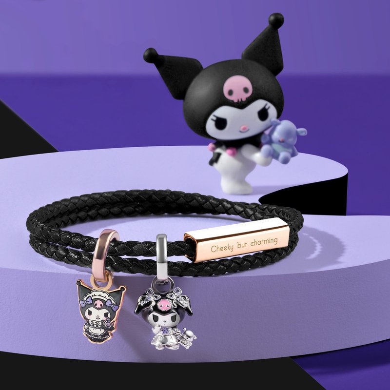 Kuromi 特別版 客製化刻字 編織皮革手環 (5色) - 手鍊/手環 - 真皮 黑色
