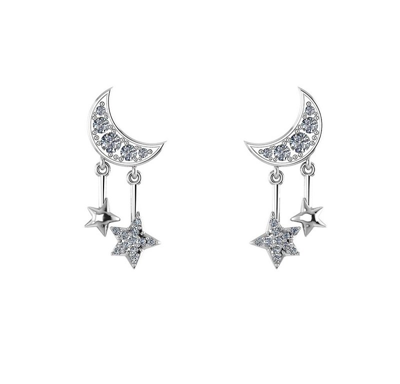 Fouetté x Le Petit Prince Moon Star Earrings - Earrings & Clip-ons - Sterling Silver Silver