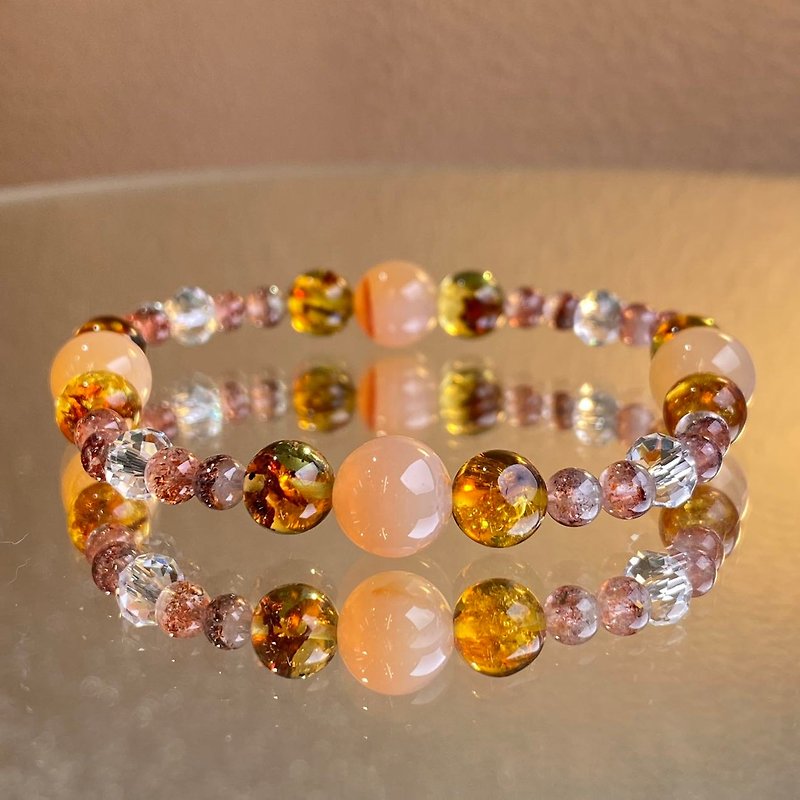 Orange Moonlight Amber Gold Strawberry Natural Crystal Japanese Handmade Gift 2024 New Year - Bracelets - Crystal Orange