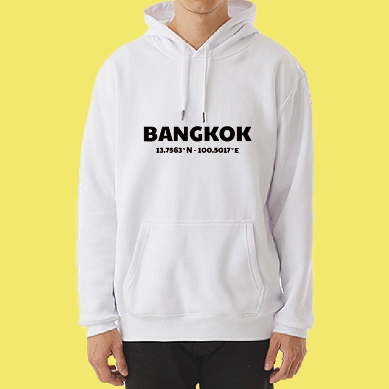 BANGKOK 曼谷 文創 城市 衣服 帽T 衣服 長袖 黑色 白色 厚磅 - 男 T 恤 - 棉．麻 多色