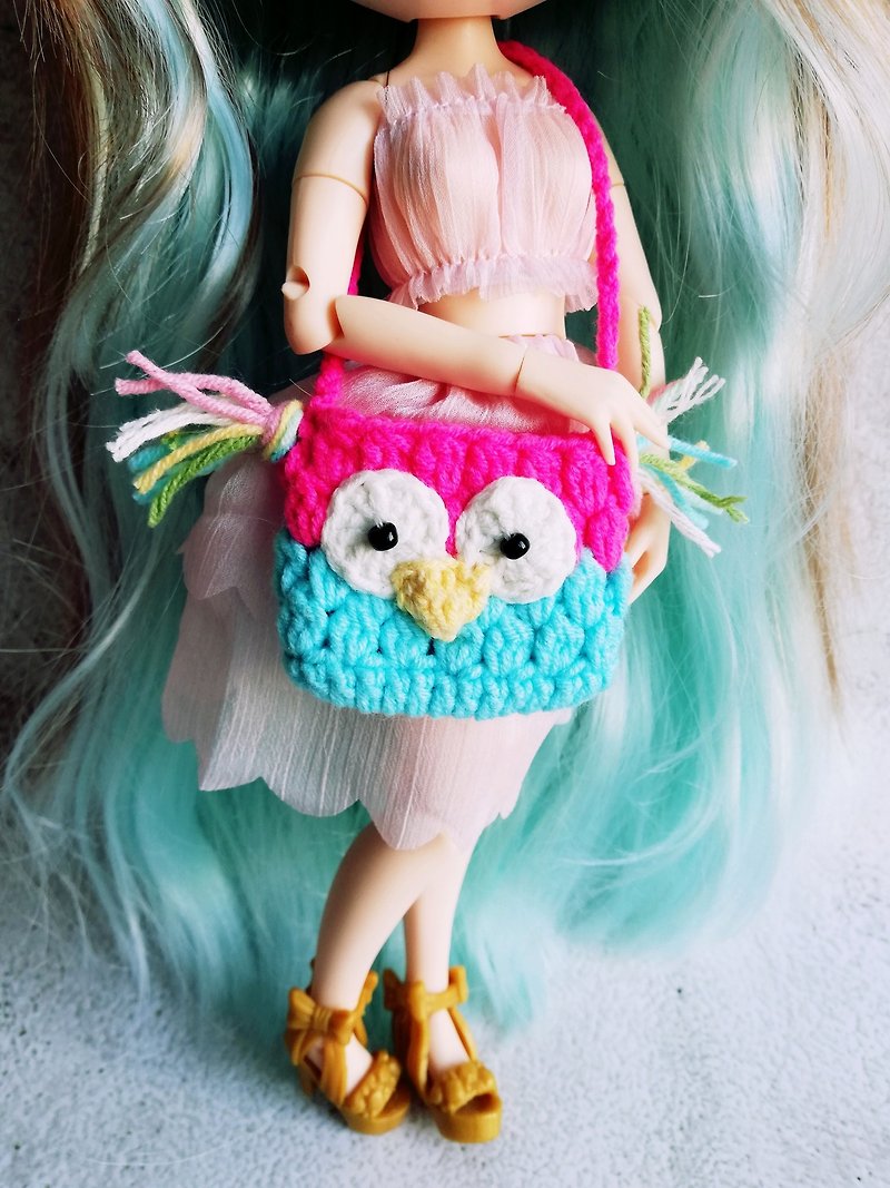 Blythe bag crochet blue pink blue owl - Stuffed Dolls & Figurines - Cotton & Hemp Blue
