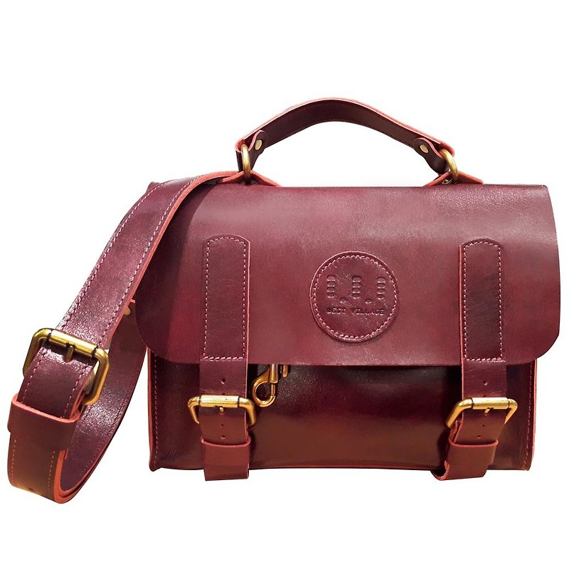 Small Book Side Backpack / School Shoulder Bag / Burgundy / Cow Leather / Hand Limited - กระเป๋าแมสเซนเจอร์ - หนังแท้ สีแดง
