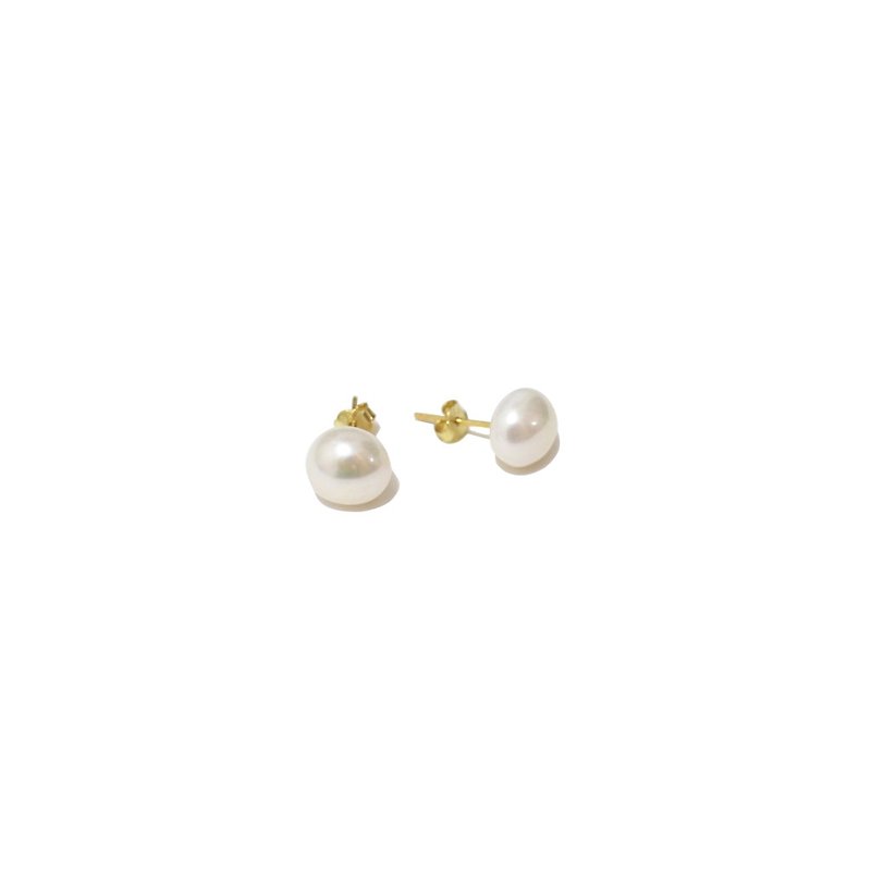 鈕扣淡水珍珠純銀耳環 (銀/玫瑰金/18k金) | 珍珠系列 - 耳環/耳夾 - 其他金屬 白色