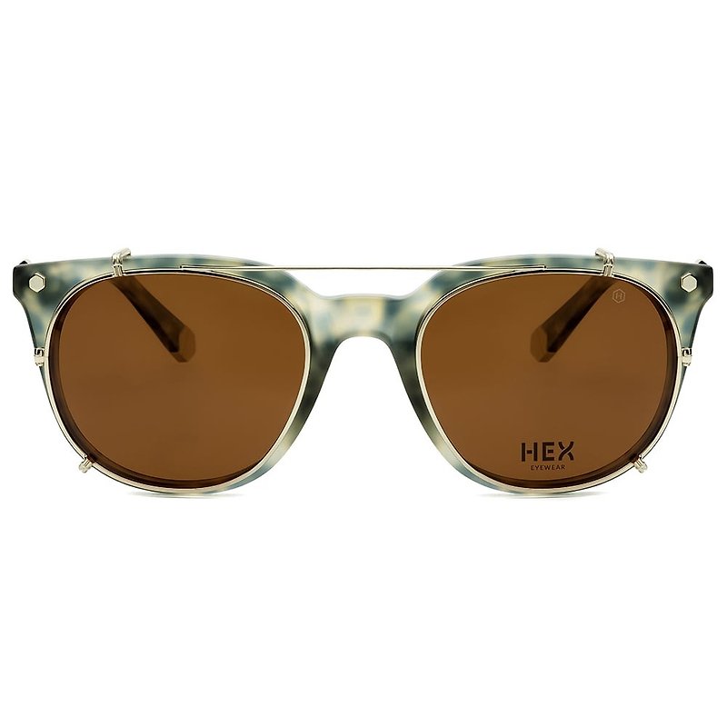 Optical glasses with front hanging sunglasses | Sunglasses | Green tortoiseshell pattern | Made in Italy | Plastic frame glasses - กรอบแว่นตา - วัสดุอื่นๆ สีเขียว
