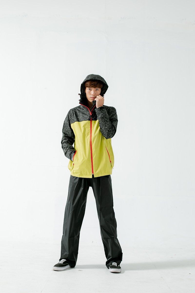 OH!MY Knit Quick Dry Two-Piece Raincoat - Lime Yellow/Black - Umbrellas & Rain Gear - Waterproof Material Yellow