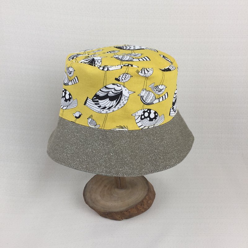 Va handmade fisherman hat, yellowish bird - หมวกเด็ก - ผ้าฝ้าย/ผ้าลินิน สีเหลือง