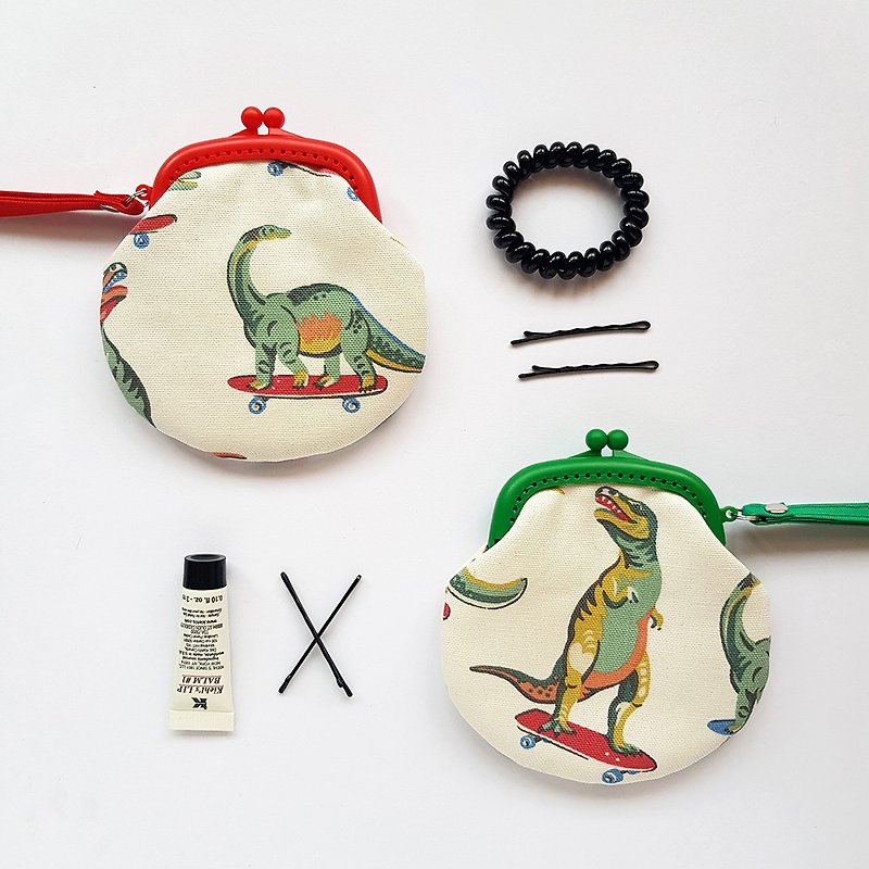 俏皮恐龍溜滑板塑料口金零錢包加大款/紅/綠【禮物/送禮】 - 散紙包 - 棉．麻 多色
