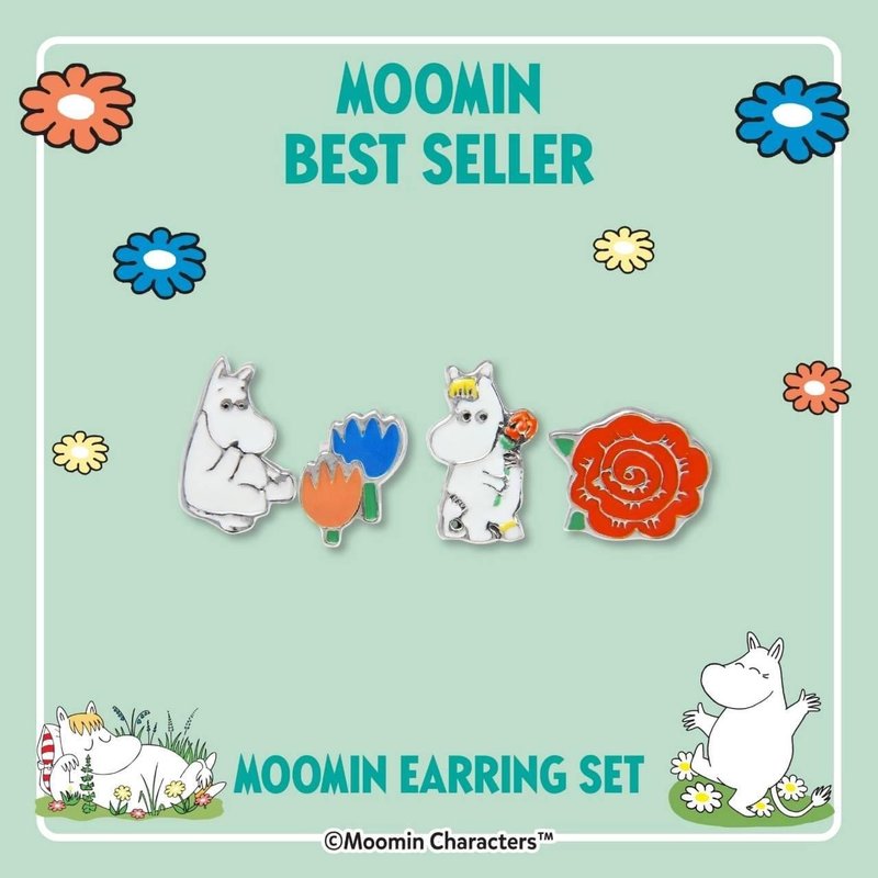 Moomin sterling silver Moomin earrings 1 set of 4 pieces - ต่างหู - เงินแท้ 