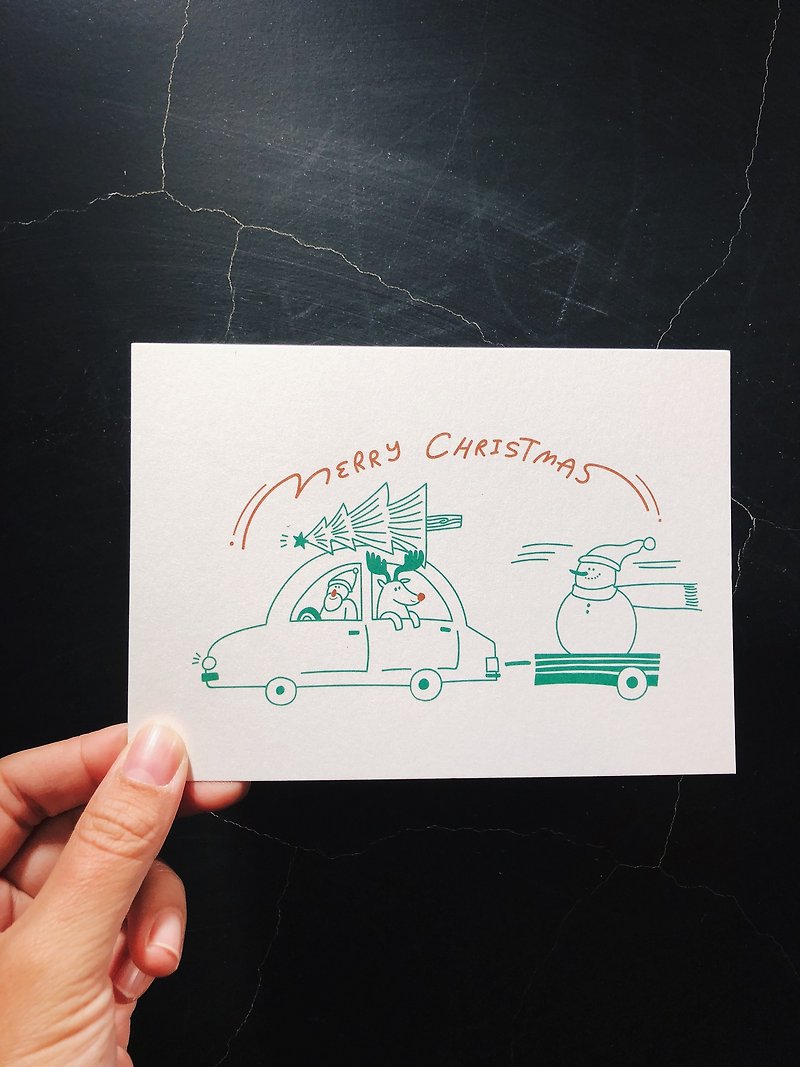 （2つのエントリー）クリスマスの始まり/クリスマスの夫とエルクがクリスマスを飾る-クリスマスポストカード - カード・はがき - 紙 グリーン