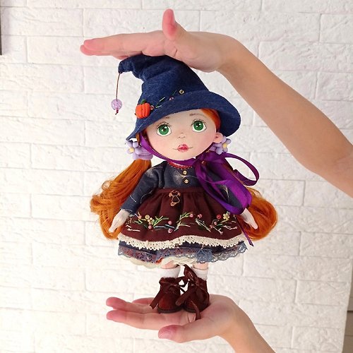Happy Toy House Interior doll little witch, gift for collector, Halloween gift, handmade doll