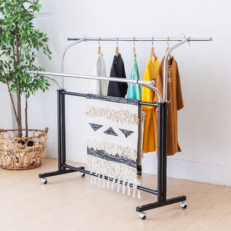 European-wing double-rod Y-shaped outer curved heavy-duty all-iron clothes hanger hanger hanger hanger drying rack - ตะขอที่แขวน - โลหะ สีดำ