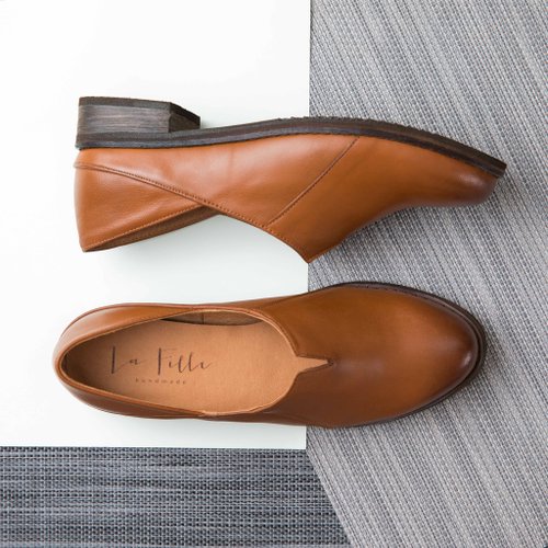Small V sheepskin low heels_brown