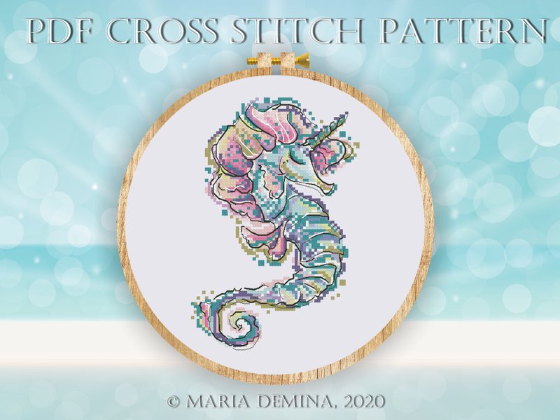 Seahorse (Sea Unicorn) PDF cross stitch pattern - 手工藝教學/工具書 - 其他材質 