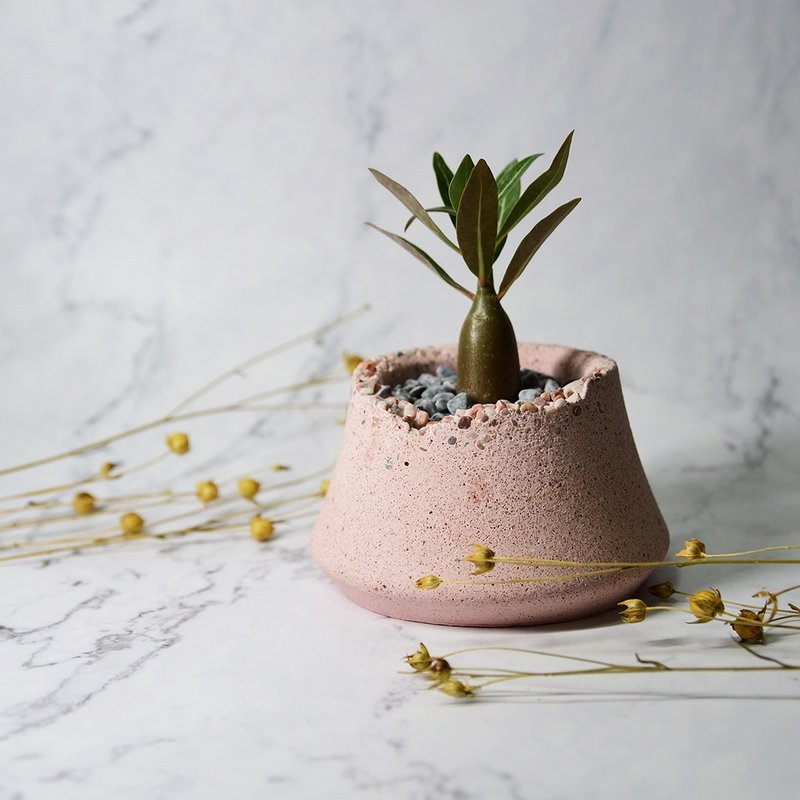 Stone notched Mount Fuji handmade mud pot plants∣Mud pot shaped plants/Customized orders - Plants - Cement Pink