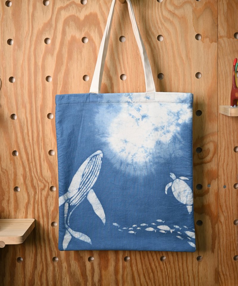 Indigo dyed tote/handbag-Ocean - Handbags & Totes - Cotton & Hemp Blue