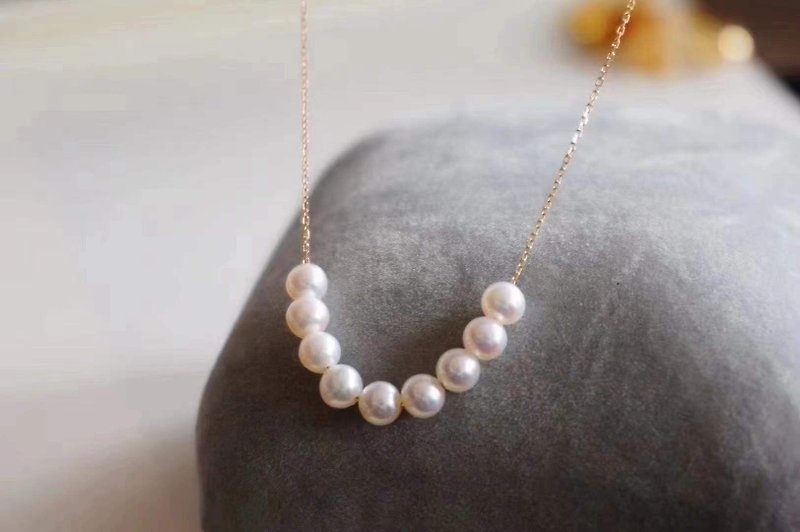 Smile Natural Freshwater Pearl Passepartout Necklace 18k Gold - Necklaces - Pearl White
