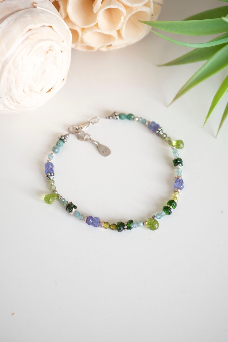 Chrome Diopside, Emerald, Iolite, Peridot, Bracelet, 925 Silver, Christmas Gift - 手鍊/手環 - 寶石 多色
