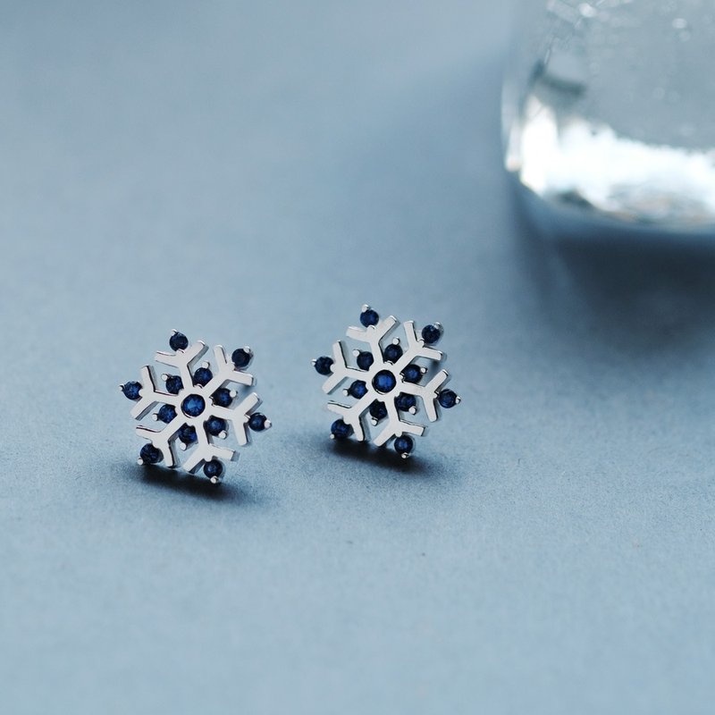 サファイア 雪の結晶 ピアス シルバー925 - 耳環/耳夾/耳骨夾 - 其他金屬 藍色