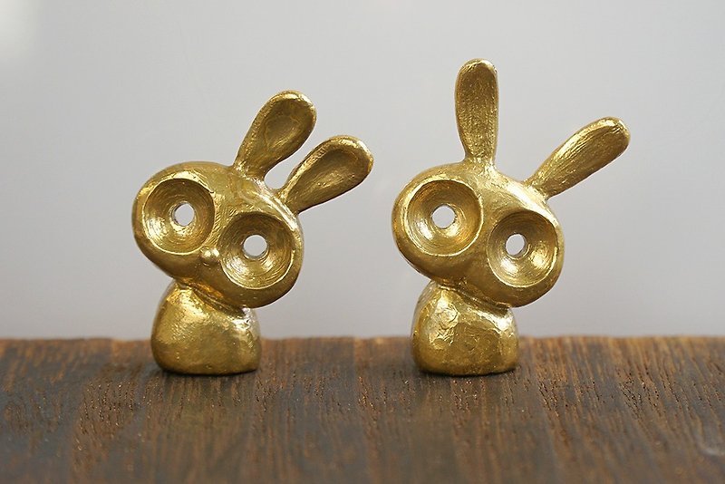 Kongkong Series~Cat Rabbit Bronze Puppet/Healing Ornament - ของวางตกแต่ง - ทองแดงทองเหลือง สีทอง