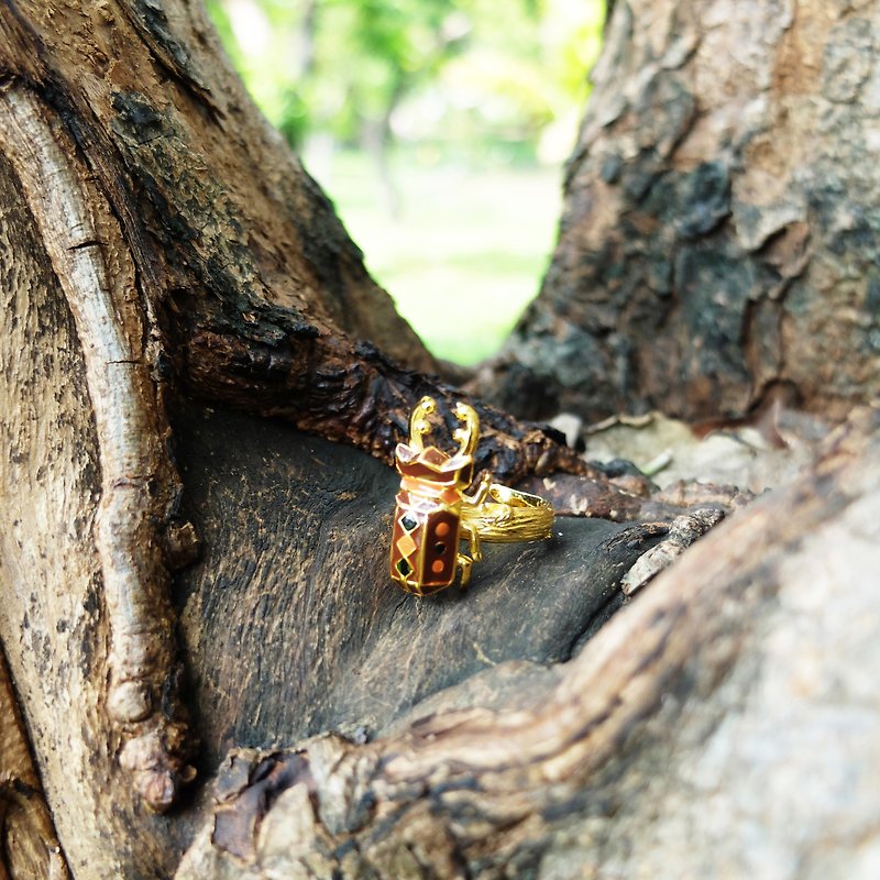 Glorikami Brown Stag Beetle Ring - リング - 金属 ゴールド